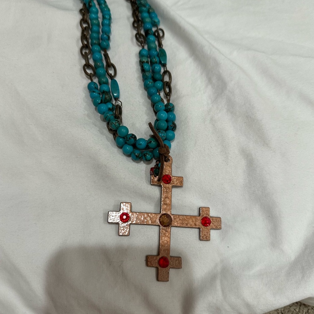 Turquoise and Copper Cross Necklace